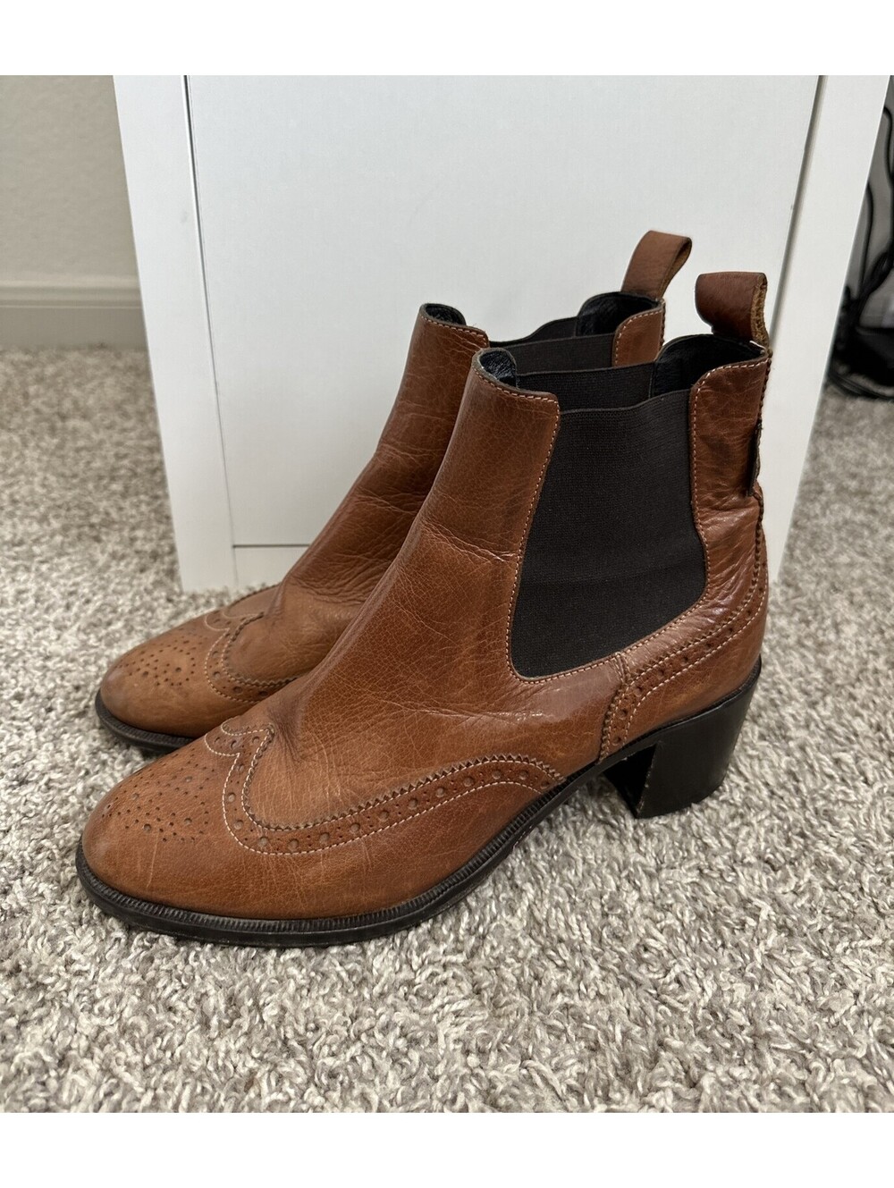 Russell & Bromley London Chelsea Brown Leather Boots Size 40.5 Leather Soles